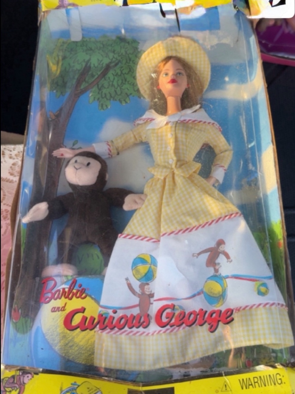 Barbie Yellow Gingham Dress with Curious George Plush